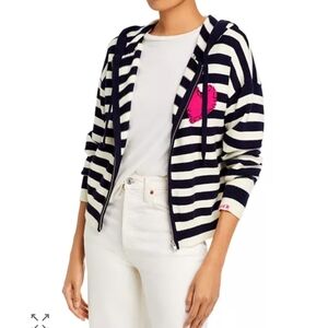 Aqua Navy and White Striped Cardigan with Pink Detail